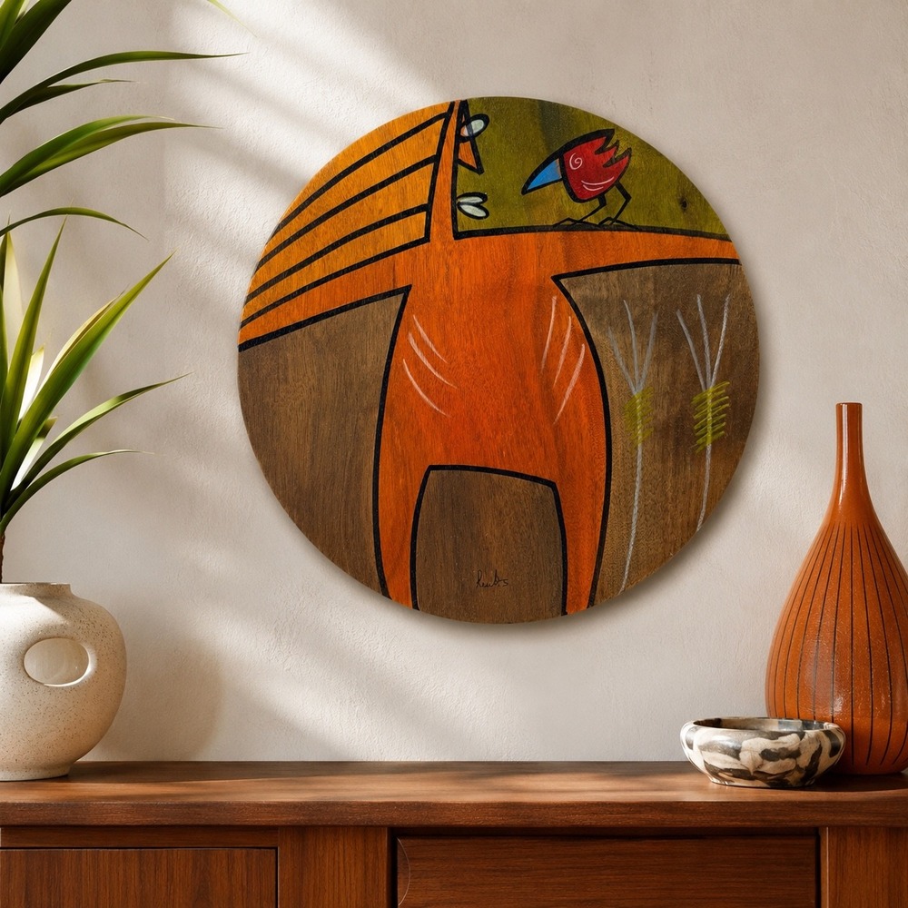 Reut Shahar Kakadu Israel Hand Painted Wood Wall Plaque Tree Bird Folk Art